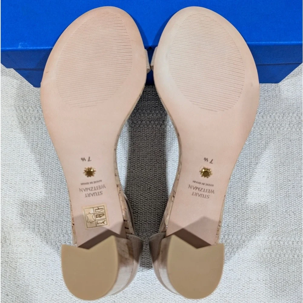 Stuart Weitzman Nearlynude Adobe Beige Croc Cork Block Heel Sandals 7.5 AA NIB